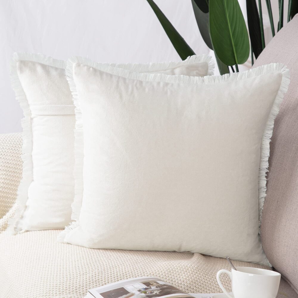 3958 Set of 2 Suede Throw Pillow Covers with Fringe Tassels 22x22 Inch